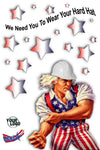 Cartoon character in a hard hat with stars and text 'We Need You To Wear Your Hard Hat' on a white background.