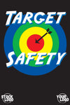 Target safety logo with colorful concentric circles and an arrow in the center on a black background.