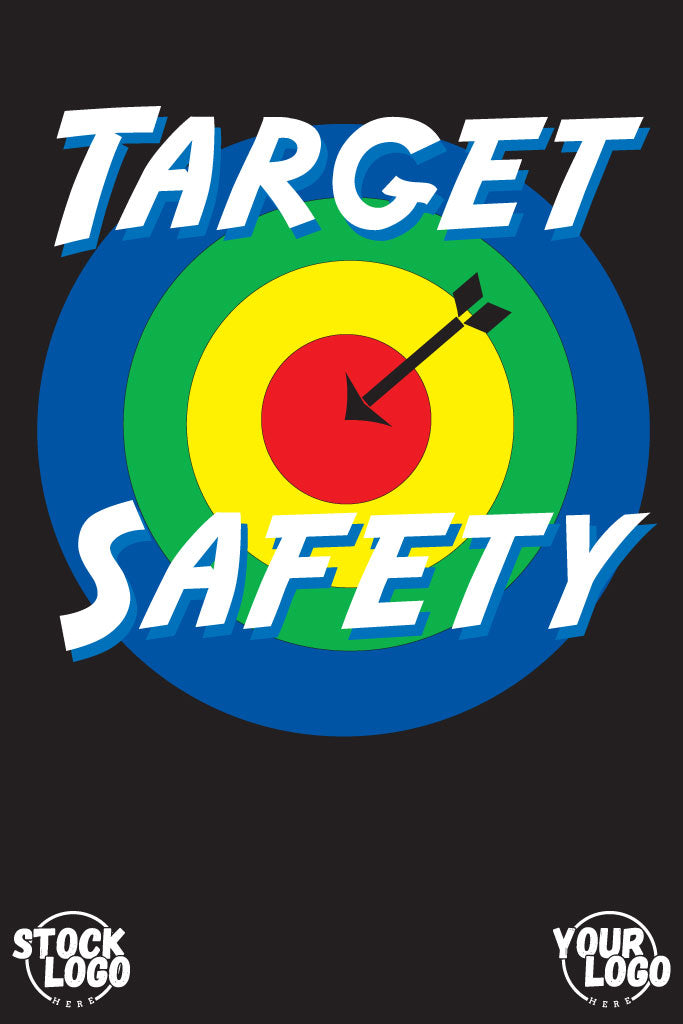 Target safety logo with colorful concentric circles and an arrow in the center on a black background.