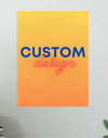Poster with 'CUSTOM design' text on a gradient yellow to orange background