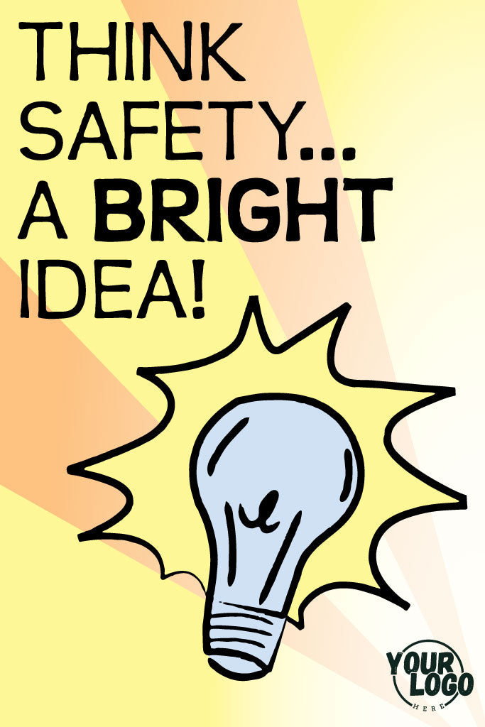 Safety slogan with a light bulb graphic on a colorful background
