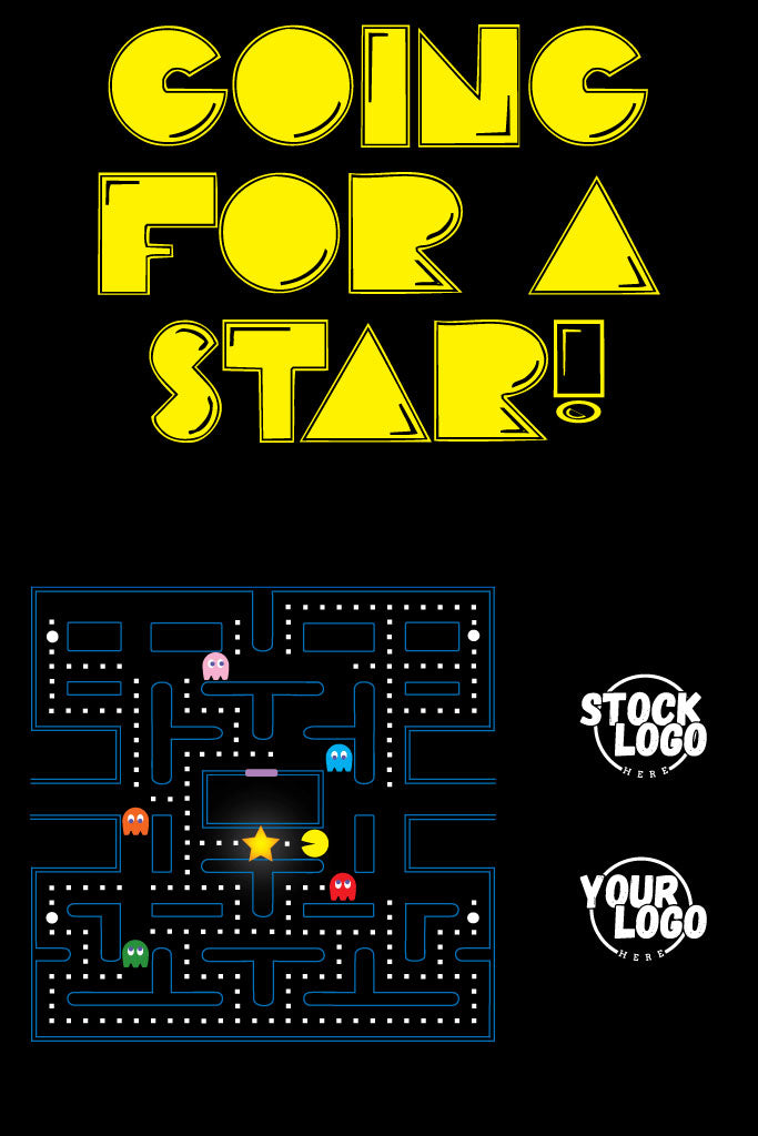 Pac-Man game design with text 'Going for a star!' on a black background