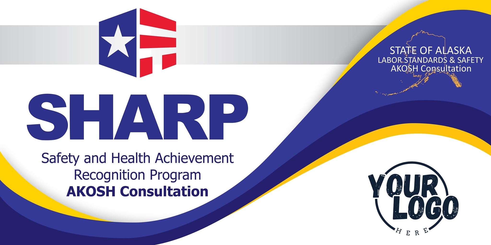 SHARP Safety and Health Achievement Recognition Program logo with Alaska state flag and text.