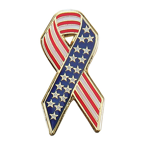 US Flag Ribbon Stock Cutout Pin - #404440