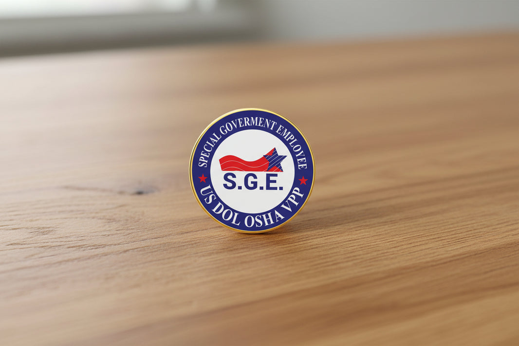 Logo for Special Government Employee (S.G.E.) with a blue, red, and white design on a white background.