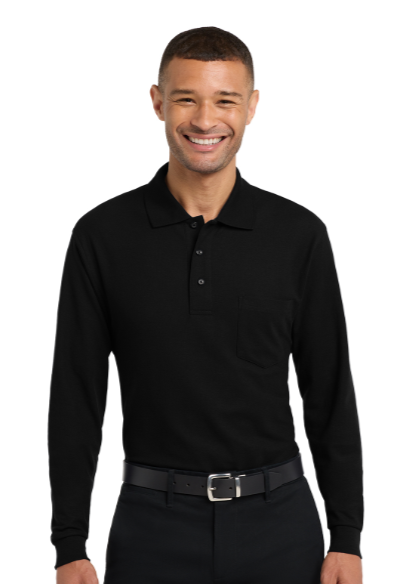 Embroidered Silk Touch Long Sleeve Polo with Pocket   #404721