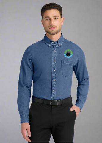 Embroidered Men's Long Sleeve HeavyWeight Denim Shirt  #404820