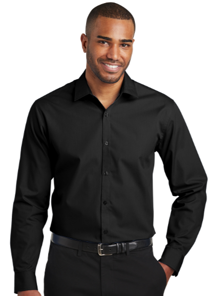 Embroidered Slim Fit Long Sleeve Carefree Poplin Shirt  #404733