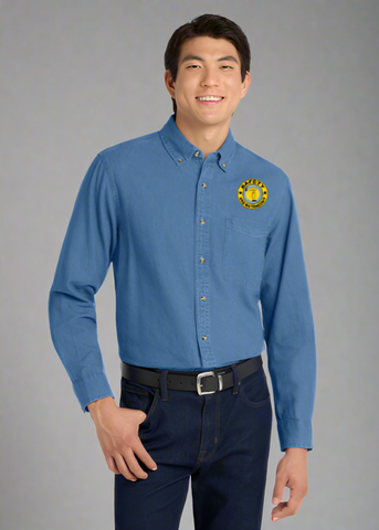 Embroidered Men's Long Sleeve Denim Shirt  #404819