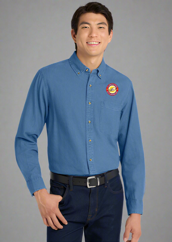 Embroidered Men's Tall Long Sleeve Denim Shirt  #404821