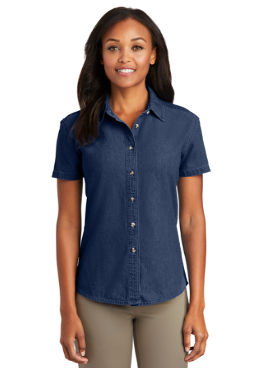 Embroidered Women's Short Sleeve Value Denim Shirt  #404815
