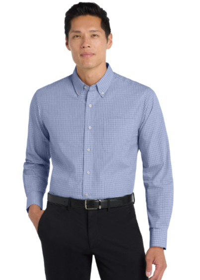 Embroidered Men's Plaid Pattern Easy Care Shirt  #404834