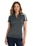Embroidered Womens Silk Touch Performance Colorblock Stripe Polo #404756