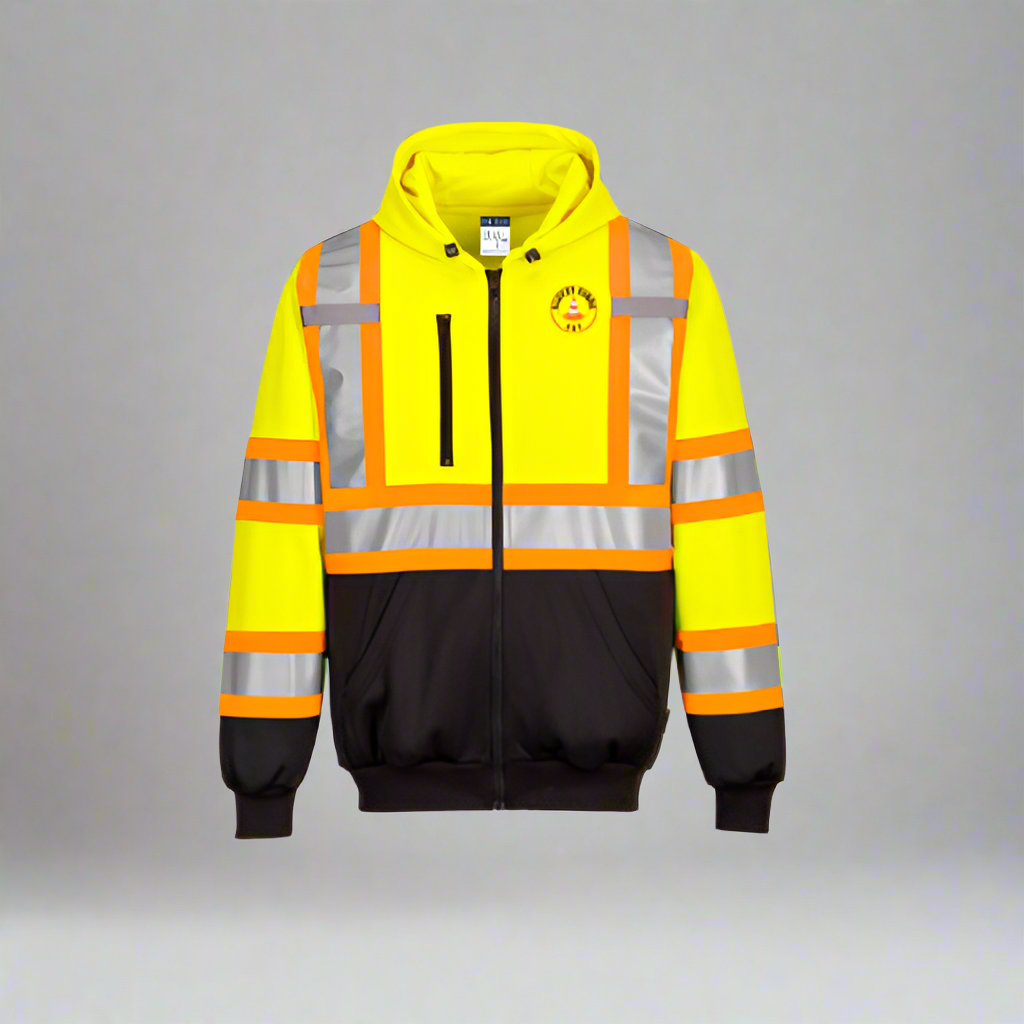 Embroidered Hi-Vis X Back Contrast Tape Zipped Hoodie #404898