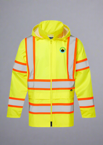 Embroidered Hi-Vis X Back Contrast Tape Rain Jacket #404925