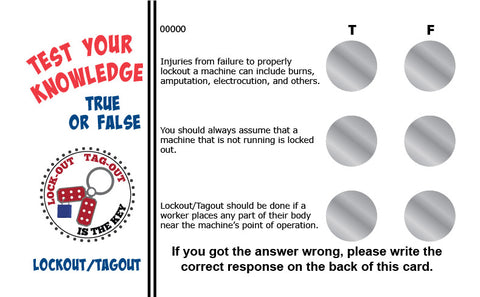 Lockout/Tagout True/False Knowledge Card Package - #402705