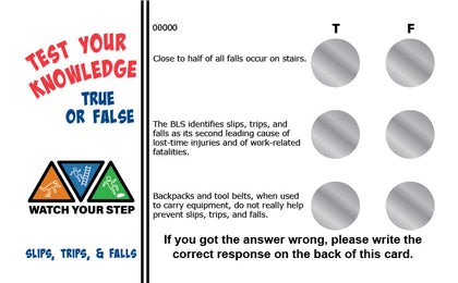 Slips, Trips, & Falls True/False Knowledge Card Package - #402710