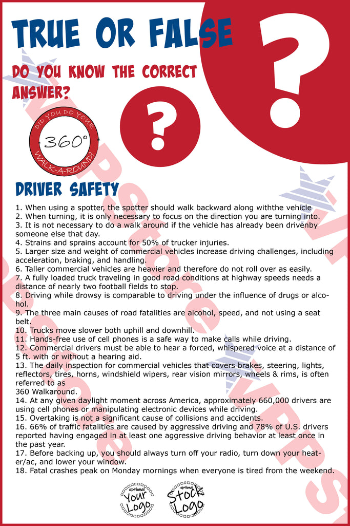 True False Driver Safety 360 Walk Around Poster - #402732P – VPPStore