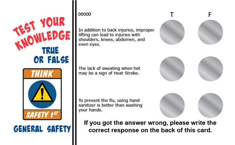 General Safety True/False Knowledge Card Package - #403429